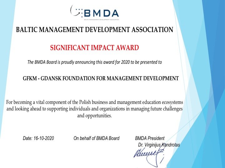 GFKM i BMDA Business School with Significant Impact 2020